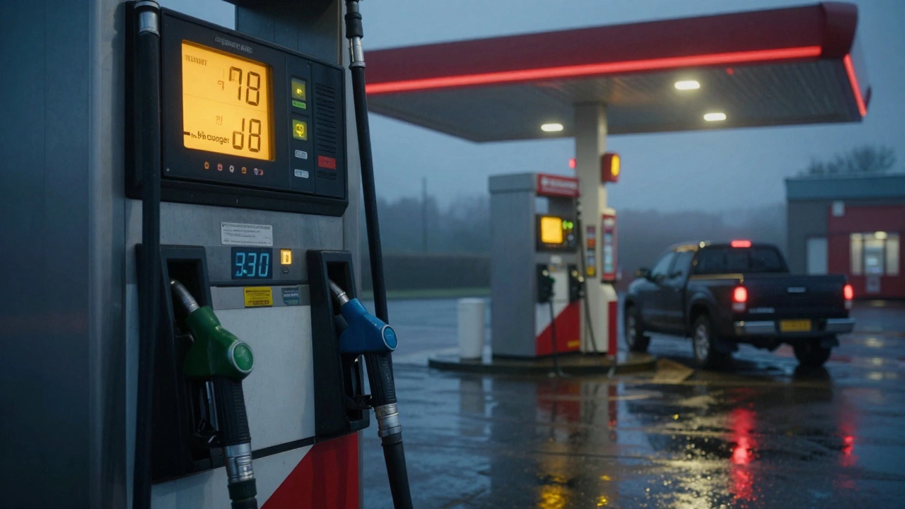 Fuel pumps displaying high costs for RVs and trucks