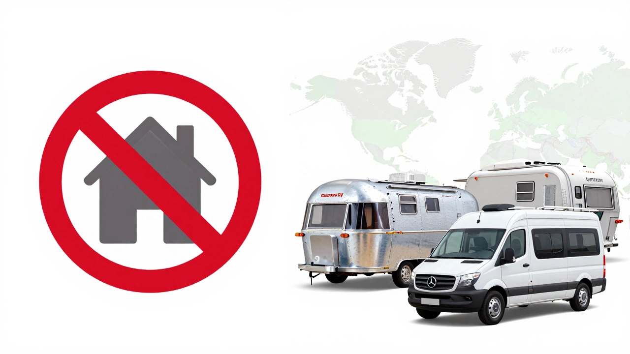 Illustration contrasting restricted housing rentals with diverse RV rental options.