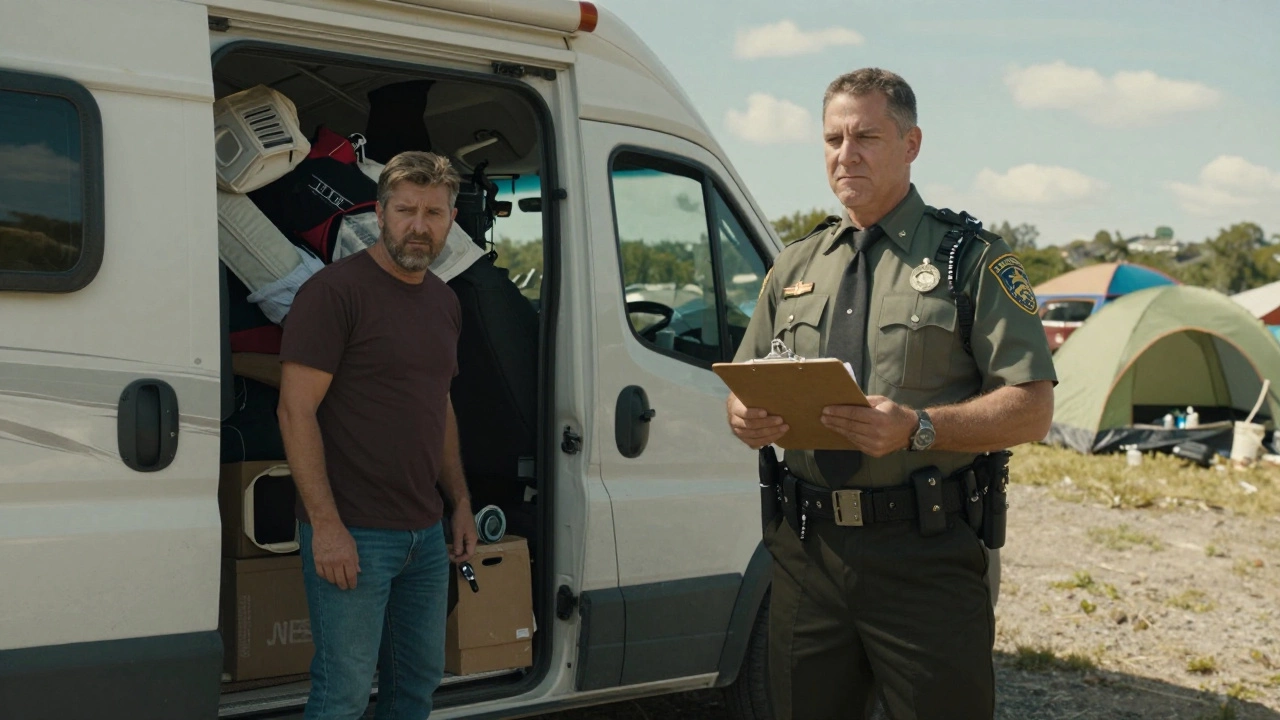 Park ranger confronting RV owner over illegal long-term stay