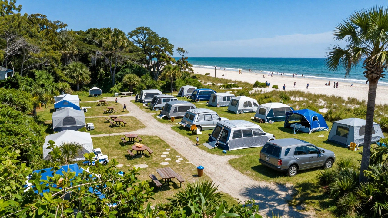 Sunny Myrtle Beach State Park campground near ocean and maritime forest