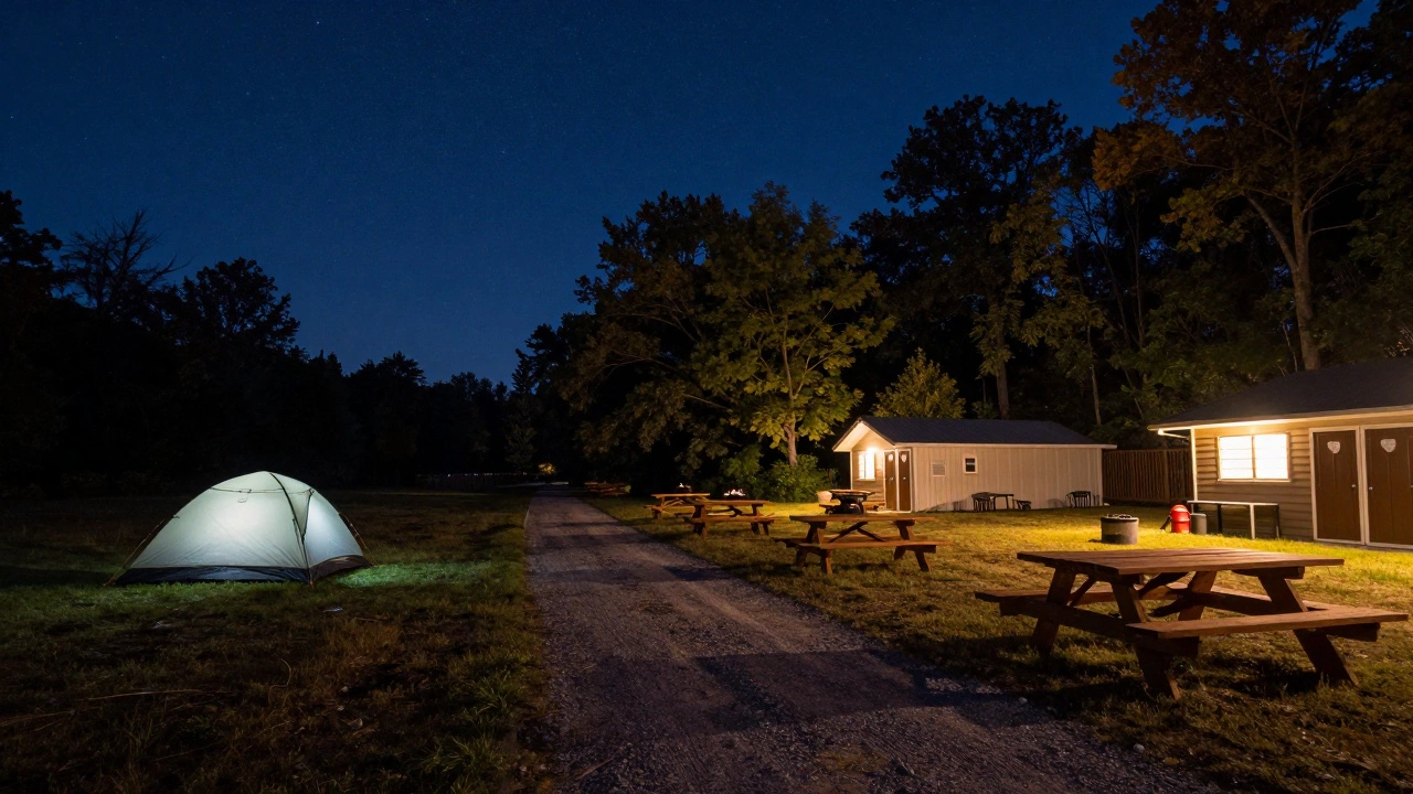 Split view comparing remote dispersed camping and developed campground