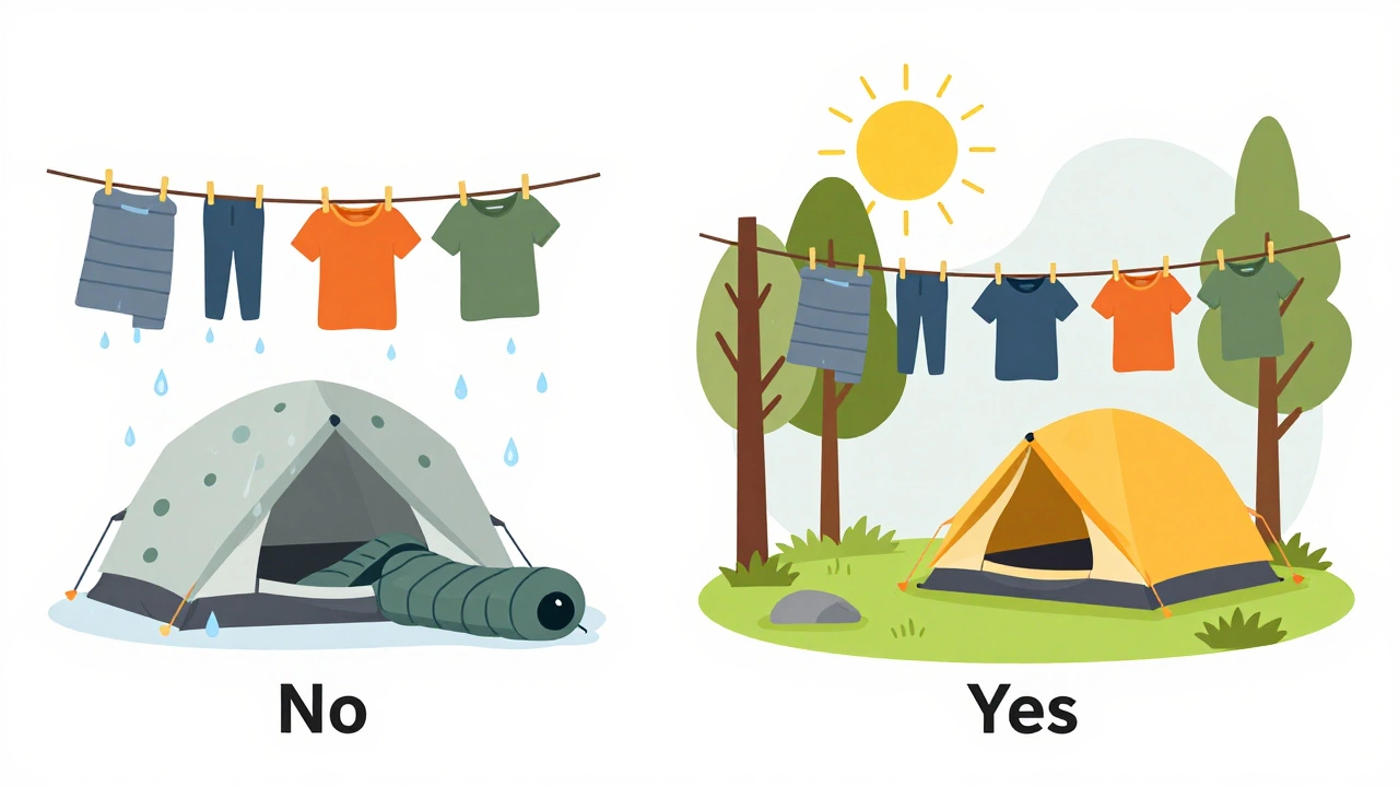 Wet clothes drying outside vs moldy tent inside