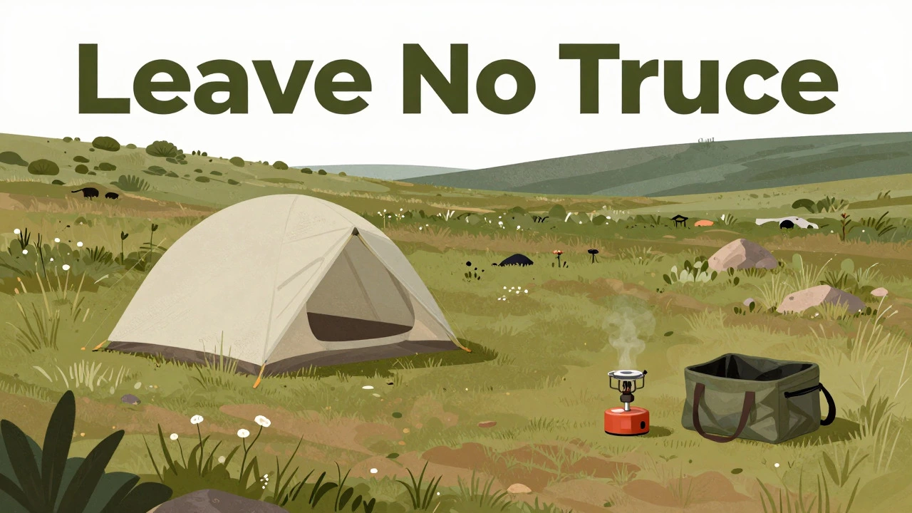 Pristine wild camping site showing Leave No Trace principles